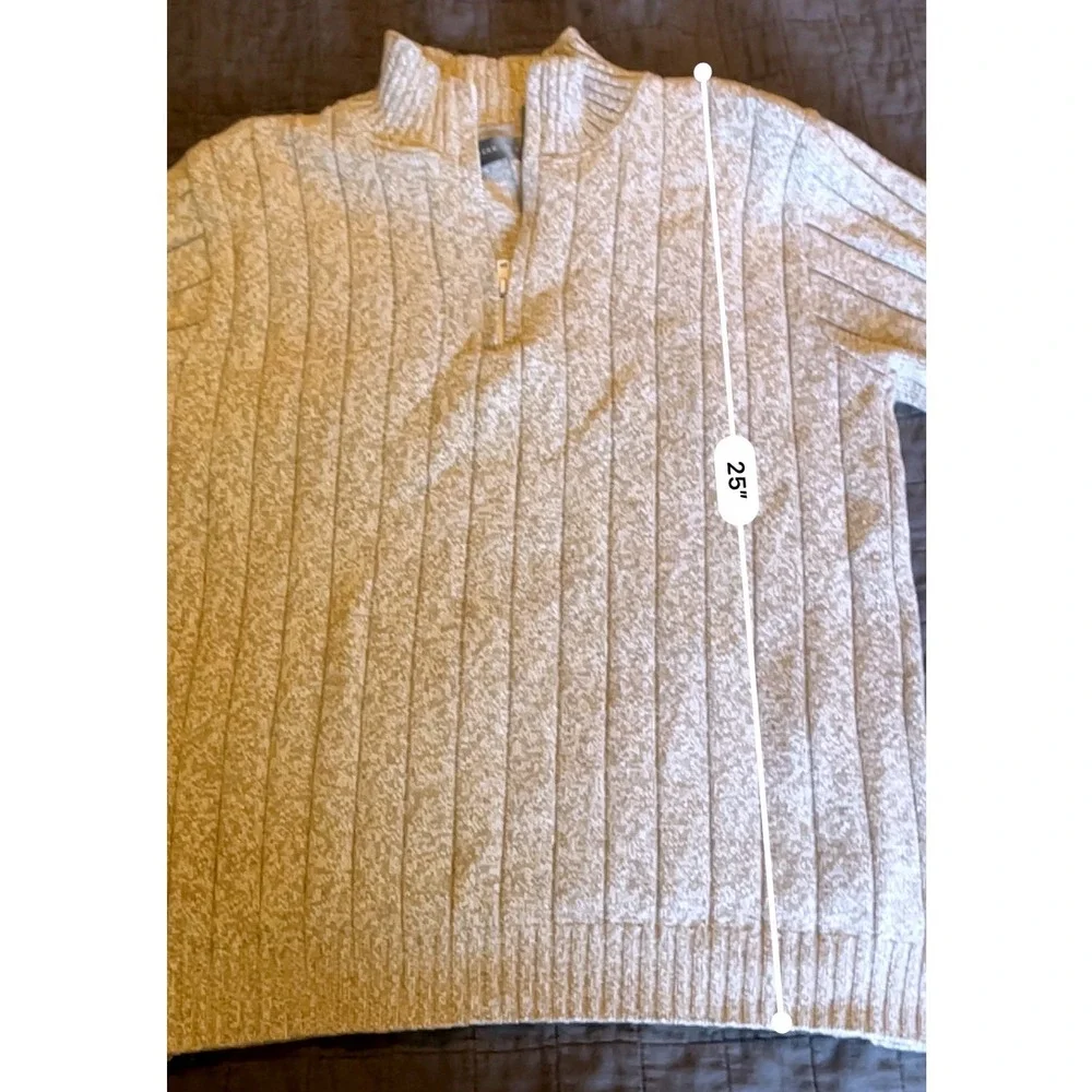 Oscar de la Renta Mens Quarter Zip Sweater Tan Ribbed Cotton Blend‎ Large L
